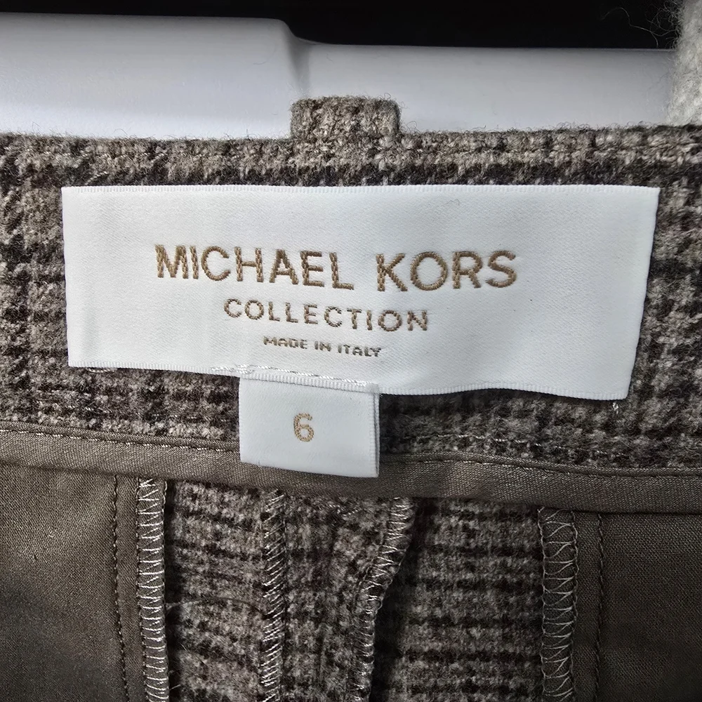 Michael Kors Collection Made in Italy Pure Virgin Wool Plaid Brown Straight Leg - Picture 11 of 13